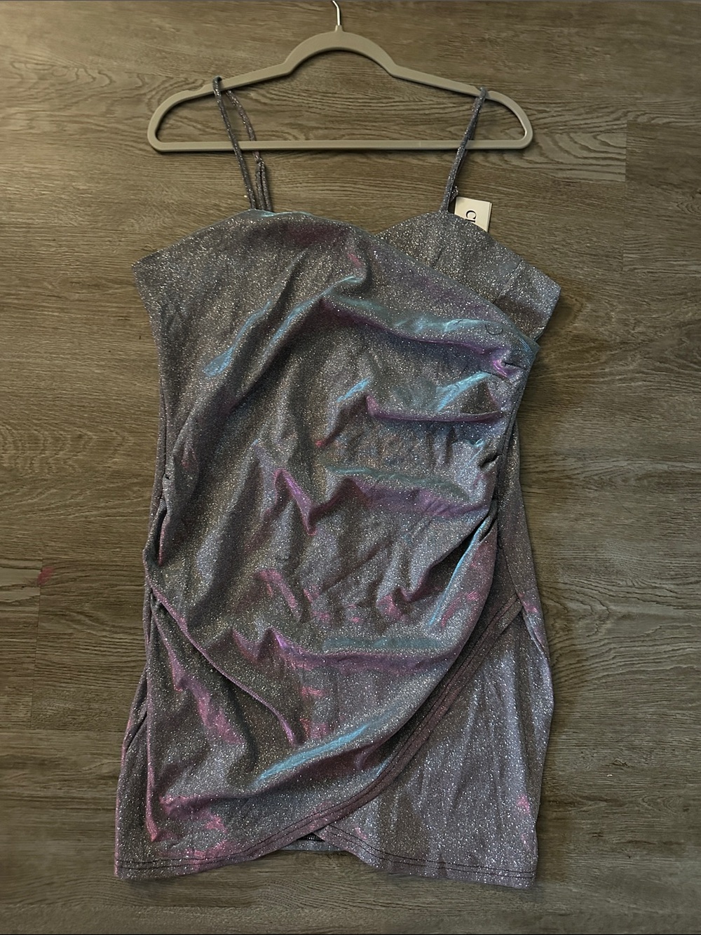 Cider Iridescent Mini Dress - Silver with Purple & Blue Sheen